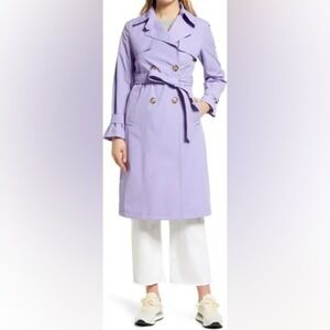 Sam Edelman‎ Double Breasted Nylon Trench Coat Purple Lavender Size Extra Small